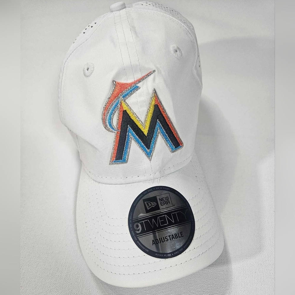 Miami Marlins Hat Cap Baseball New Era Adjustable White Mesh MLB Summer …